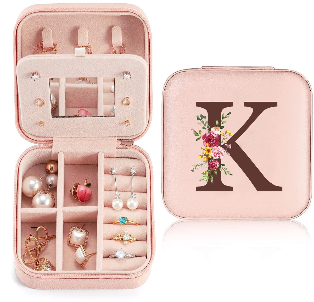 Dailygoods- Sieradenbox met Spiegel - Juwelenkistje - Mini Sieradenopberger - Dames - Reistas - 10x10x5cm - Duurzaam PU Leer - Juwelendoos