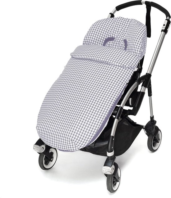 Voetenzak en luiertas - Kinderwagen set - Baby onderweg - Handgemaakt katoen - 35x36x10 cm - Geruit grijs — afbeelding 4