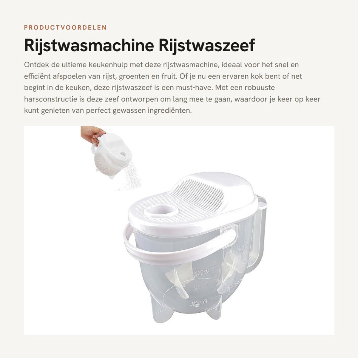 Dailygoods- Rijstwasmachine met handvat - Rijstwaszeef - Keukenzeef - Vergiet - Fijnmazig netfilter - Robuust materiaal