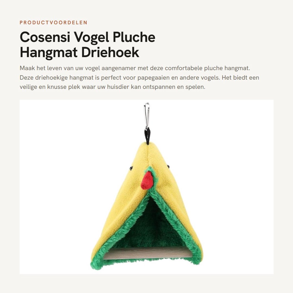 Dailygoods- Hangmat Huisdier - Pluche Tent - Vogelbed - Driehoek - Houten Stand - Zacht en Comfortabel