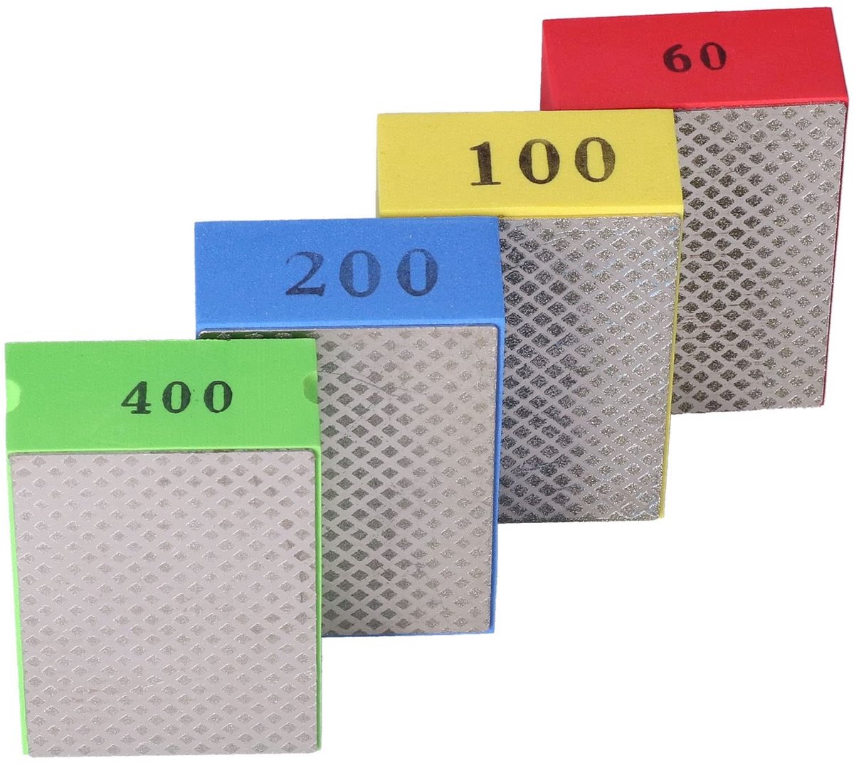Dailygoods- Handpolijstpads 4 Stuks - Diamanten 60/120/200/400 Grit - Geschikt voor Tegels/Hout/Glas - Voor Polijsten/Trimmen/Ontbramen - Zijdelingse Groef voor Fijne Bewerking - Schuurpads