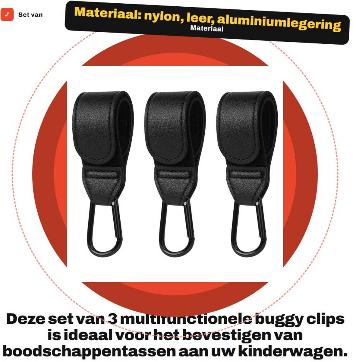 BRENZOOS- Kinderwagenhaken 3 Stuks - Universele Karabijnhaak - Multifunctionele Houder - Lichtgewicht - Slijtvast - Tot 20 kg Belastbaar - Buggyclips