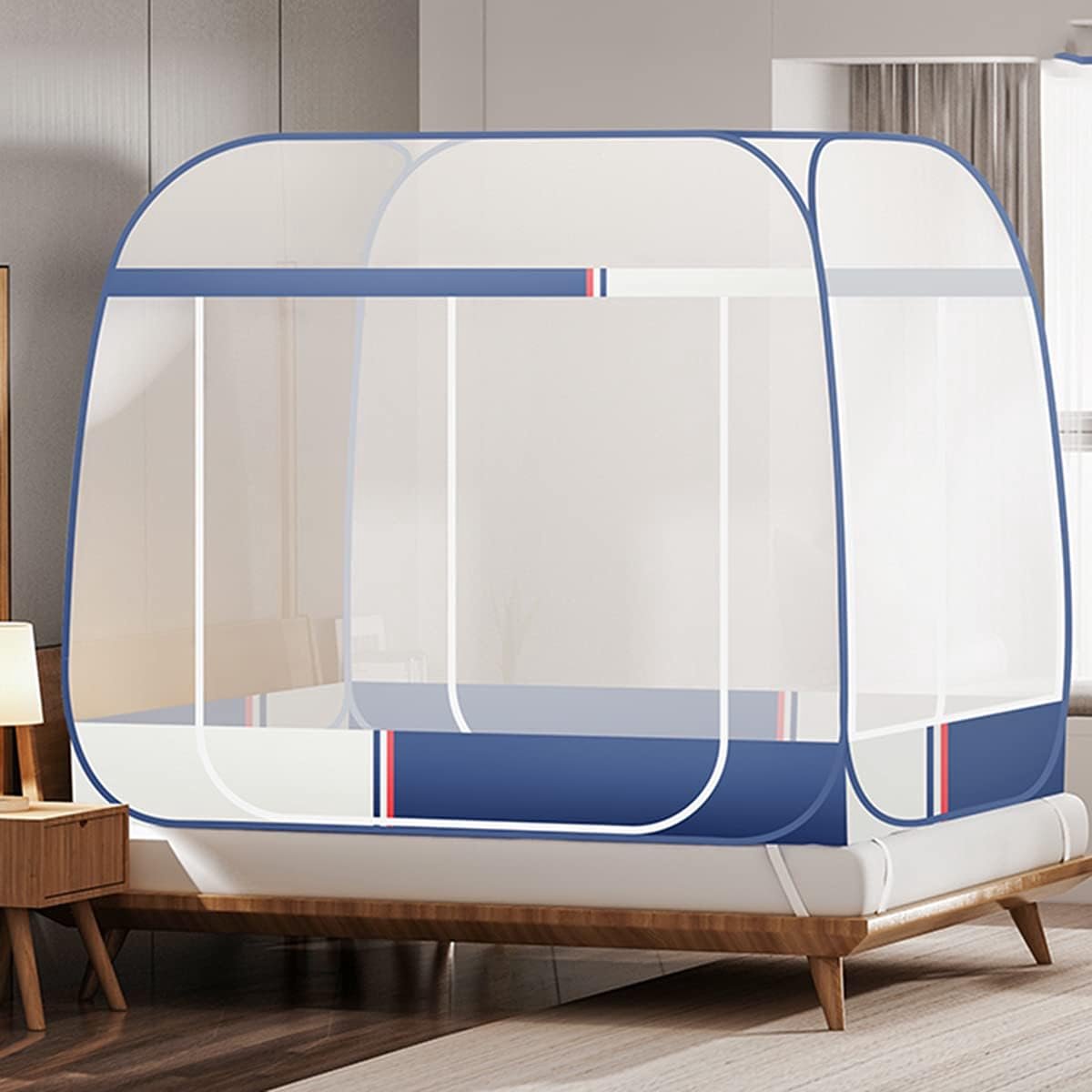 Klamboe voor bed - Draagbare tent - Buiten slapen - Opvouwbaar met bodem - 115x195cm - Blauw