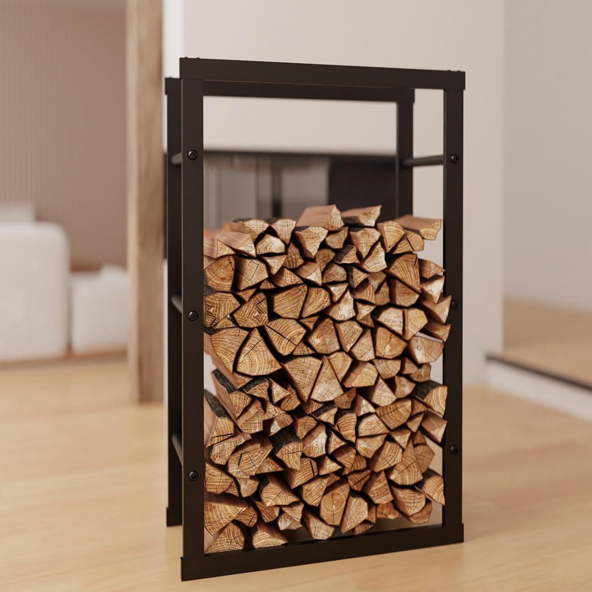Houtopslag Rek - Brandhout Houder - Haardhout Opslag - Gelaste Constructie - 60x100x25cm - Zwart