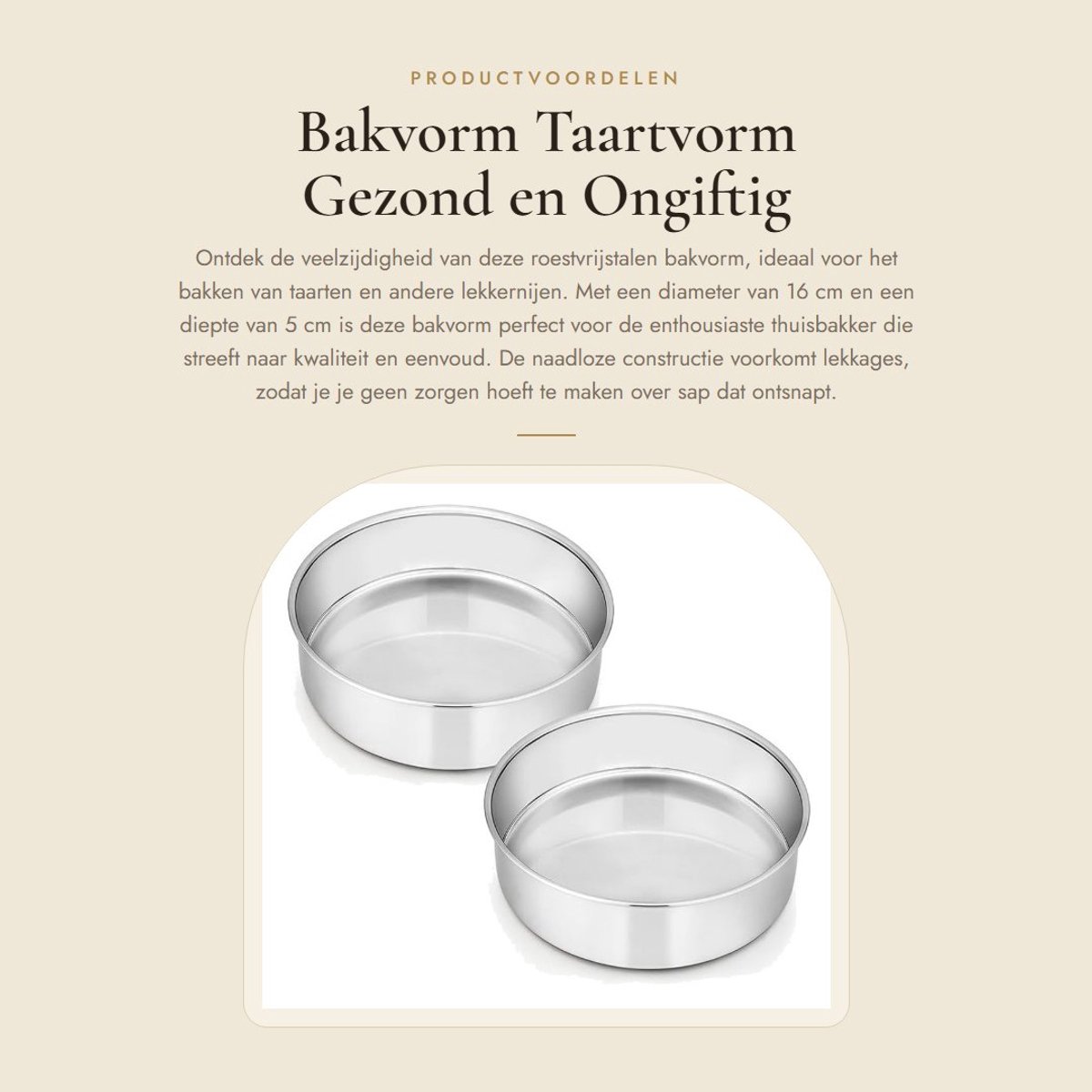 Dailygoods- Bakvorm 16 cm - Roestvrij Staal - 2-delige Set - Naadloze Constructie - Vaatwasserbestendig - Diepe Zijkanten voor Meer Ingrediënten - Cakevorm