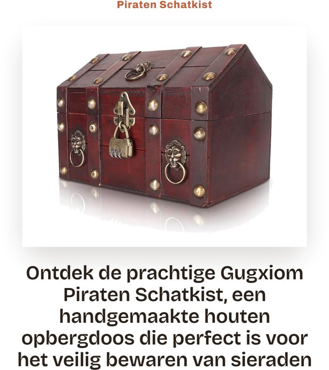 Dailygoods- Schatkist met slot - Houten schatkist - Decoratieve opbergdoos - Vintage design - Multifunctioneel - 18 x 17 x 24 cm