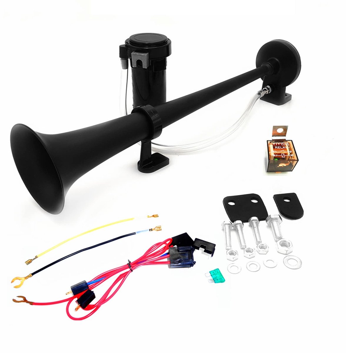 Dailygoods- Luchthoorn 150 dB - 24V Autohoorn - Verchroomde Zink Trompet - Inclusief Compressor - Eenvoudig te Installeren - 45 cm Lengte