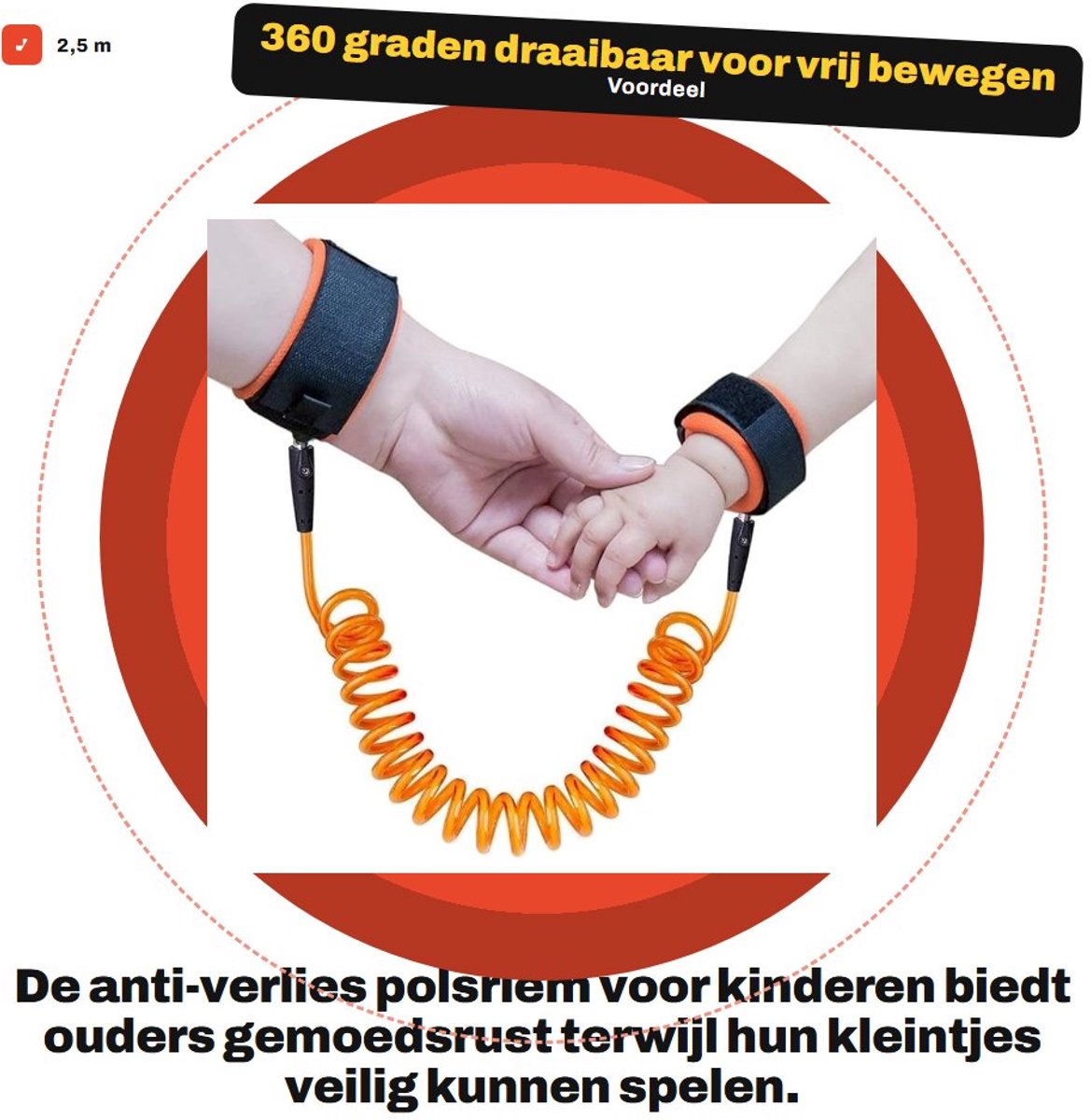 Dailygoods - 2,5 m Anti-Verlies Polsriem voor Kinderen met 360 Graden Draaibaarheid