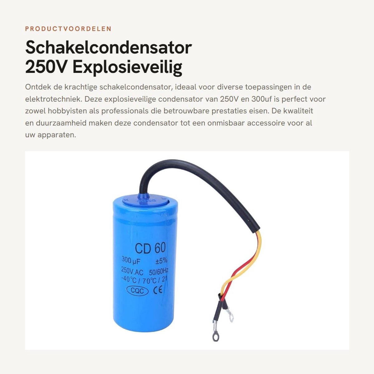 Dailygoods - Schakelcondensator - 250V - Explosieveilig apparaataccessoire - 300uf - Betrouwbaar en duurzaam - Geschikt voor verschillende apparaten -...