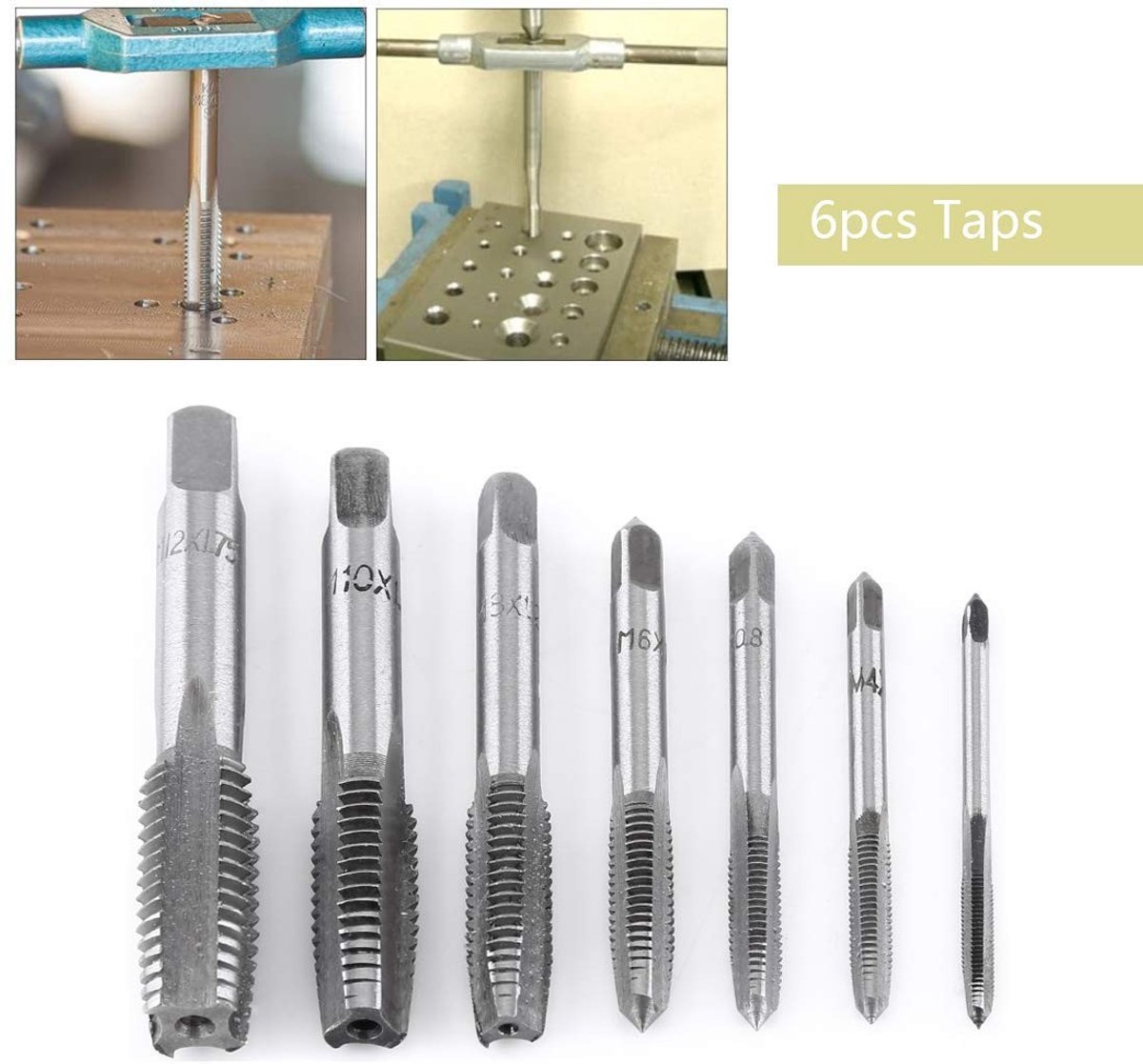 Dailygoods- Draadkranen 7 stuks - Metrische Stalen Draadkranen M3/M4/M5/M6/M8/M10/M12 - Lagerstaal - Handmatige Groefkranen - Schokbestendig - Gebruiksvriendelijk - Schroefdraadboren
