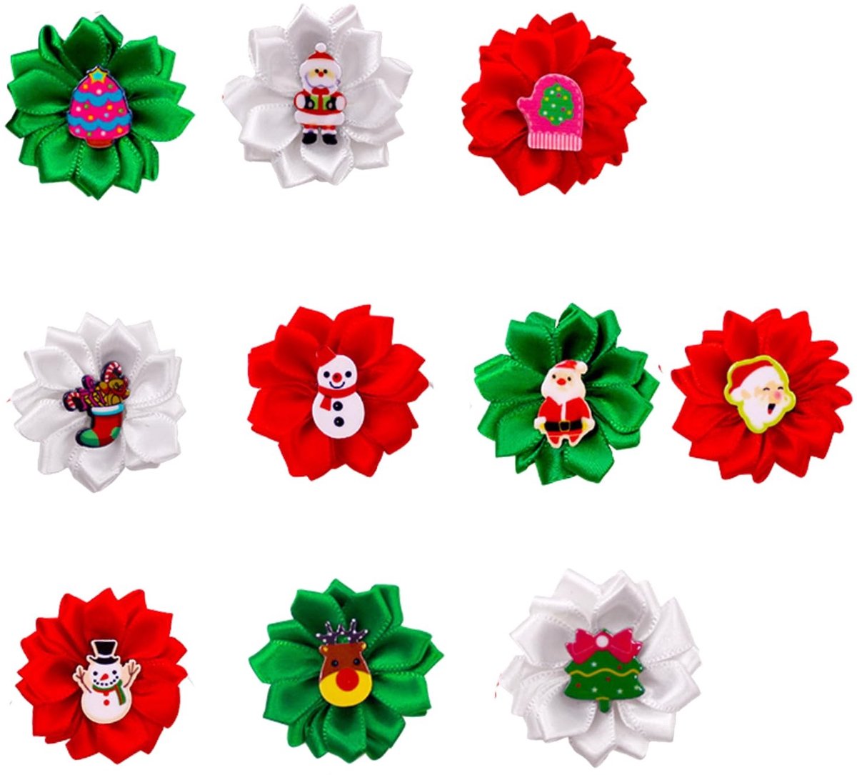 Dailygoods- Kerstbloem 10 Stuks - Haarstrikken - Feestelijke Accessoires - Rubber Bands - Diverse Stijlen - Diameter 3-4 cm - Hondaccessoires