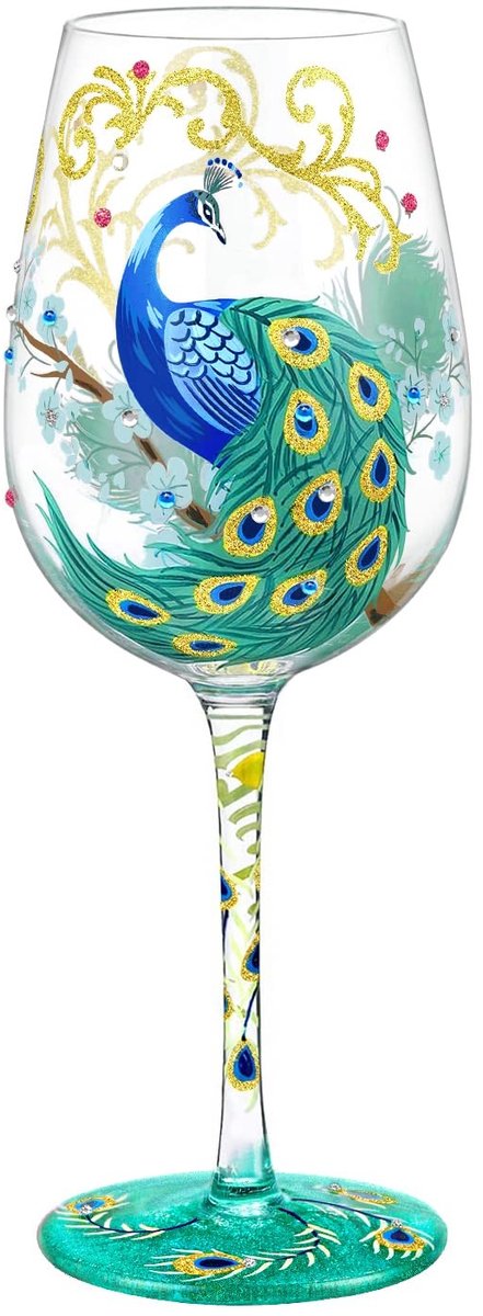 Dailygoods- Wijnglas Handgeschilderd - Gekleurd Pauw - Ambachtelijk Design - 15oz Inhoud - Gepersonaliseerd Cadeau - Voor Speciale Momenten - Drankglas