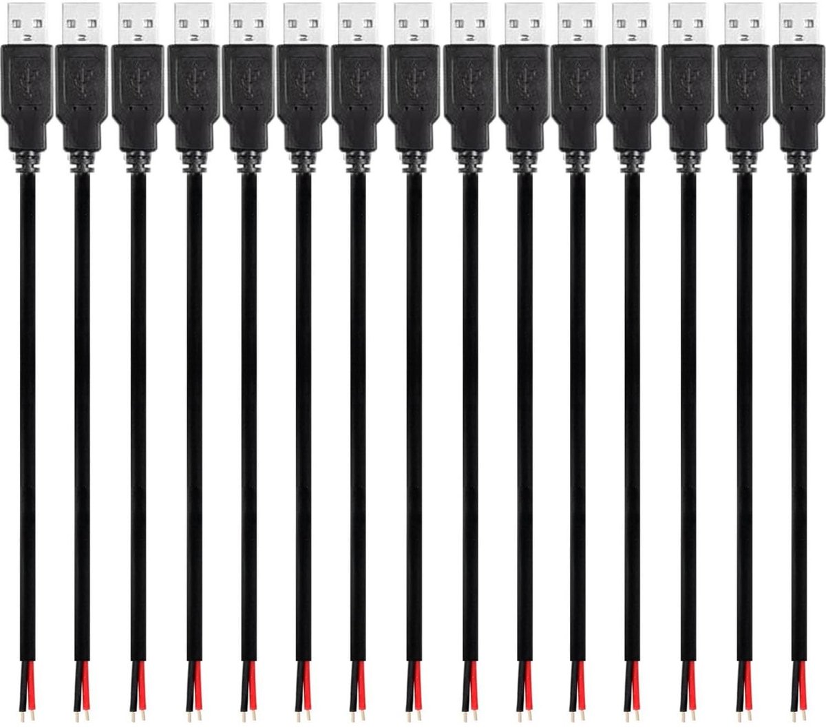 Dailygoods - 15pcs USB Pigtail Kabel 0.3m - USB 2.0 Plug voor DIY Reparatie