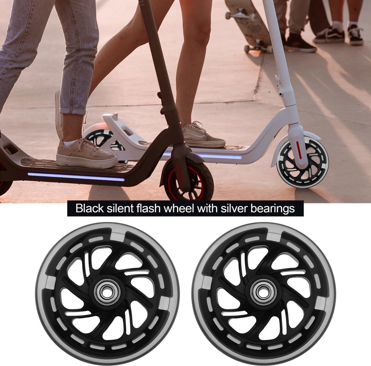 Dailygoods- Scooterwielen 120x24mm - LED Wielen - Duurzaam PU-materiaal - Hoogwaardige lagers - Glow-in-the-Dark - Zwart