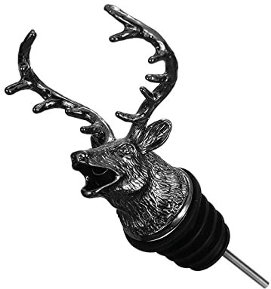 Dailygoods- Wijnschenker Dieren Hoofdvorm - Zinklegering - Siliconen Stopper - Roestvrij Staal - Duurzaam - Perfecte Schenkervaring - Wijnaccessoire