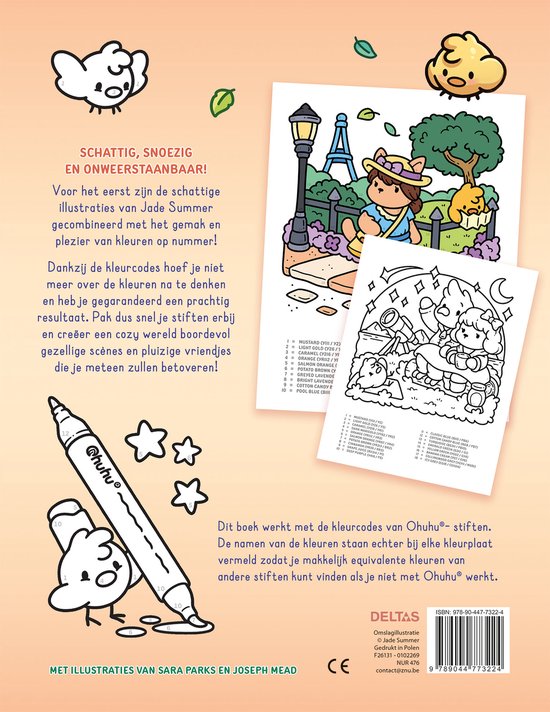 Een meisje in kattenkostuum met een kuiken en een hond in Parijs. Kinderboek 'Schatting, Snoezig en Onweerstaanbaar!'.