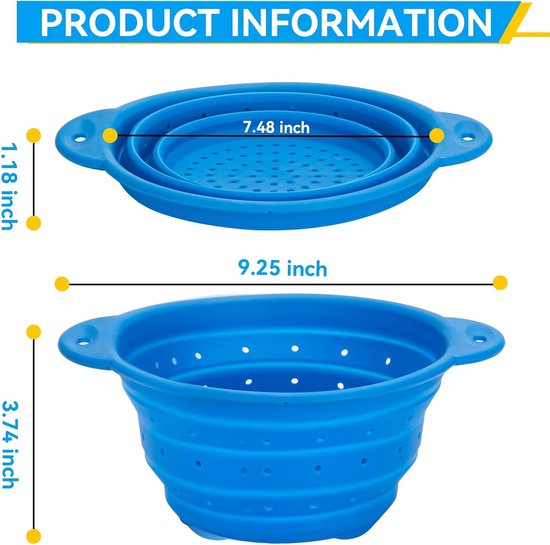 Inklapbaar Vergiet - Keukenzeef Siliconen - Aftappen Groenten Fruit - Voedselveilig Materiaal - Diameter 19 cm - Blauw — afbeelding 4