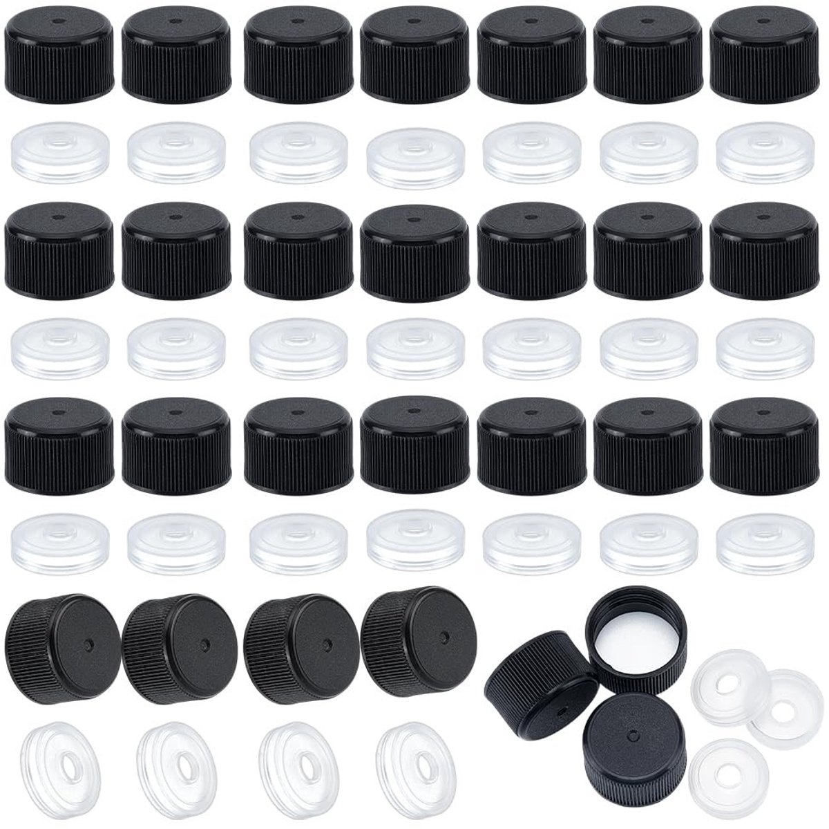 Dailygoods - 50 Stuks Zwarte Kunststof Schroefdoppen met Verloopstukken