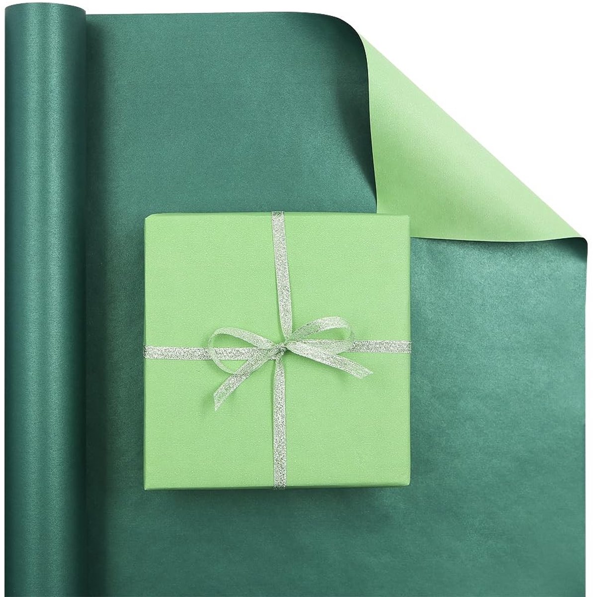 Dailygoods- Inpakpapierrol Dubbelzijdig - Luxe Geschenkverpakking - Diep Groenblauw/Glinsterend Lichtgroen - 43 x 1000 cm - Premium Kwaliteit - Perfect voor Verjaardagen/Kerstmis - Cadeaupapier