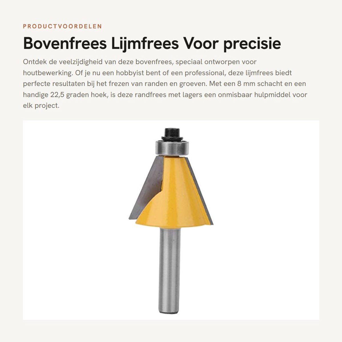 Dailygoods- Bovenfrees 8 mm schacht - Lijmfrees/Randfrees - Houtbewerking - 22,5 graden - Geschikt voor MDF/Massief Hout - Professionele Kwaliteit - Freesbit