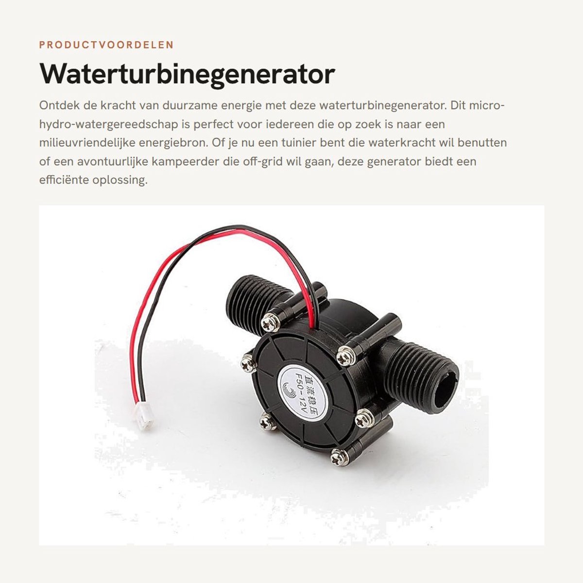 Dailygoods - Waterturbinegenerator - Micro-hydro-watergereedschap - Duurzaam energieoplossing - Zwart - Waterstroompomp - Ideaal voor off-grid toepass...