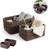 2 stuks - Gehaakte Opbergmand - Duurzame rechthoekige manden - Bruine katoenen manden - 21x15,5cm & 29x18,5cm - voor opbergen van wasgoed, cosmetica en speelgoed