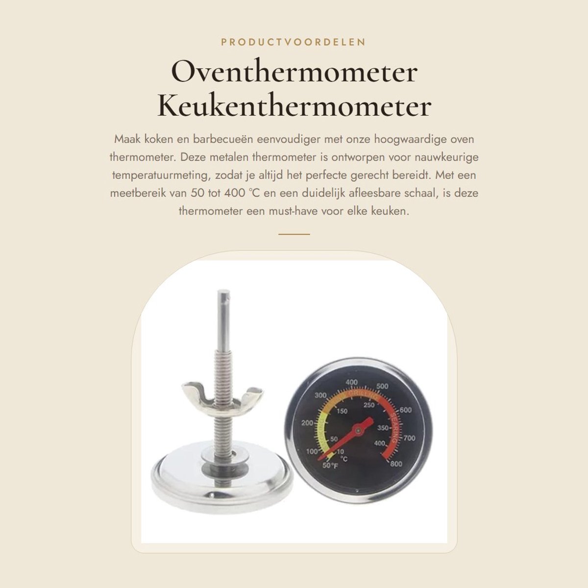 Dailygoods- Oventhermometer - Gemakkelijk Af Te Lezen - Grillthermometer - Metalen Thermometer - Meetbereik 50-400℃ - Eenvoudig te Installeren