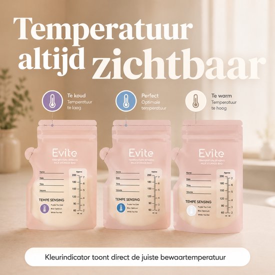 Evite Moedermelk Bewaarzakjes - Met Schenktuit - 250ML - 50 Stuks - BPA Vrij - Borstvoeding Bewaarzakje - Temperatuur Sense van Evite — afbeelding 5