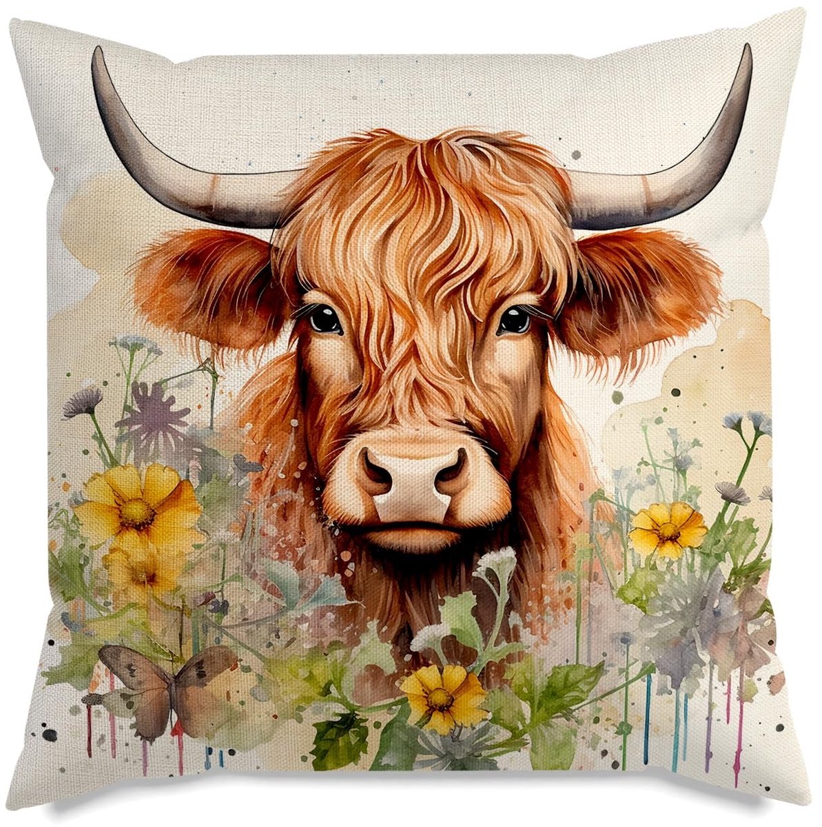 Dailygoods- Kussenhoes 45x45 cm - Hooglandkoe Motief - Duurzaam - Woondecoratie - Rustieke Stijl - Kleurvast Design - Kussen