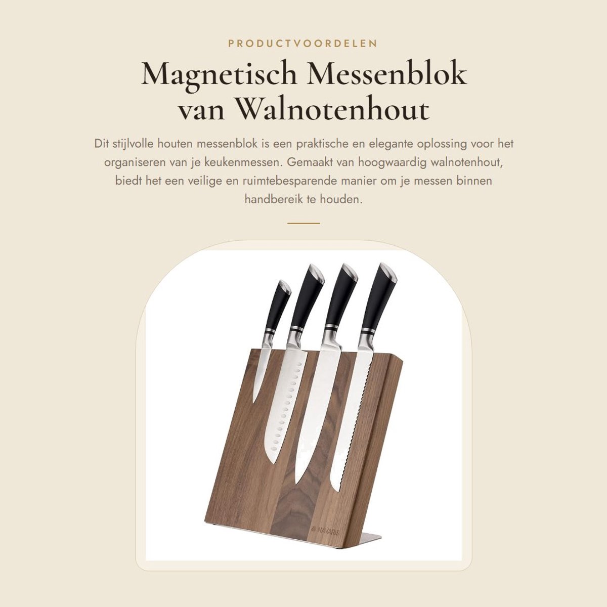Dailygoods- Messenblok Magnetisch - Houten Messenhouder - Antislip - Organizer voor Keukengerei - 27,7 x 27,5 cm - Natuurproduct
