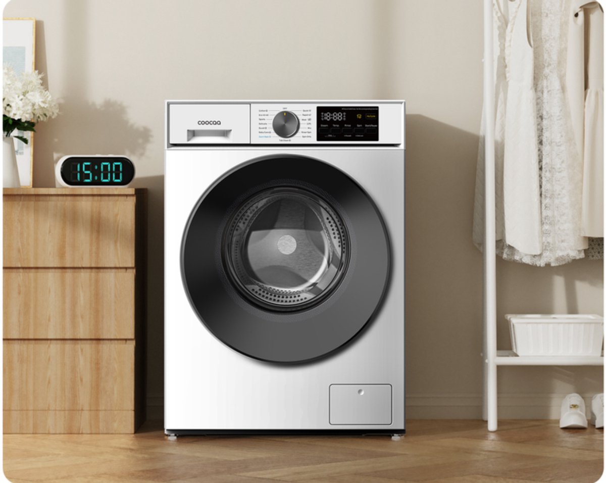 coocaa Galaxy A3-serie voorlader wasmachine, 8 kg, BLDC-motor, A-20% energieklasse, bacterieverwijderingssysteem, stoomwas, snelwas 15 min, kinderslot, 15 programma's, eindvertraging, babyverzorgingsfunctie [Energieklasse A]F802A3ABCO