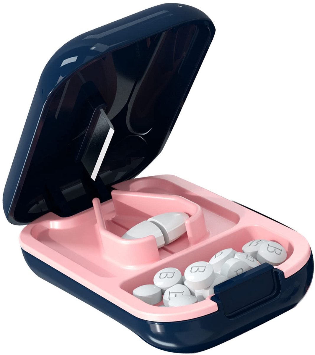 Dailygoods- Pillensnijder met Roestvrijstalen Mes - Tabletsnijder - Medicijnsnijdispenser - Draagbaar - Opslagruimte voor 10-15 Tablets - 8 x 4,5 x 2,4 cm - Medicijnsnijder