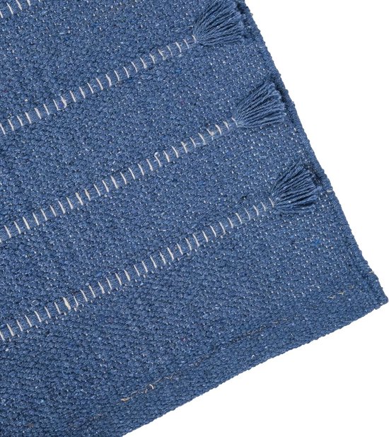 Yogamat Biologisch Katoen - Handgeweven Tapijt - Thuis Fitness - Antislip Oppervlak - 183 x 61 cm - Indigo Maan van Yogamat — afbeelding 2