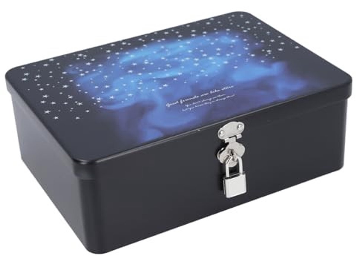 Dailygoods- Sieradendoos Groot Formaat - Opbergdoos van Blik - Met Hangslot - Multifunctionele Opbergdoos - Afmetingen 24,5 x 18 x 8,5 cm - Voor Kleine Voorwerpen