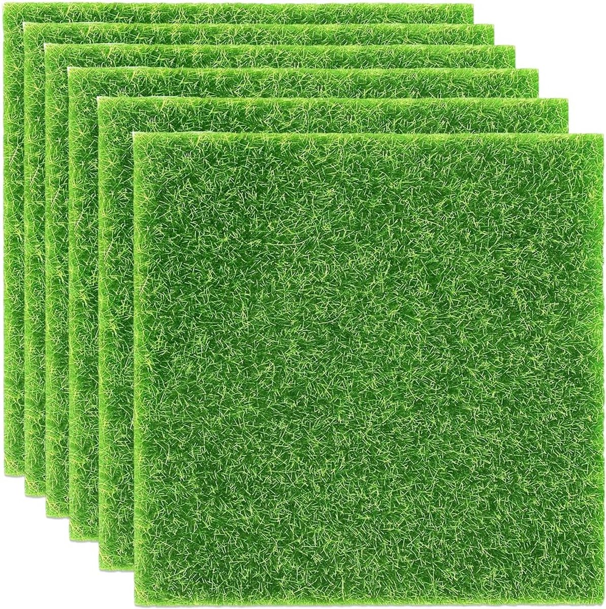 Kunstgras Tegels - Miniatuur Gras - Doe-het-zelf Decoratie - Waterdicht Stof Materiaal - 6 stuks 15x15 cm - Groen