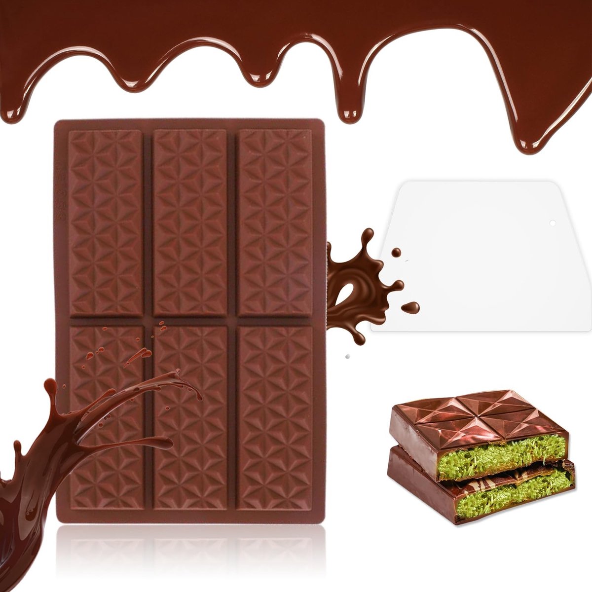 Dailygoods- Chocoladevorm Duurzaam - Siliconen Mallen - Chocolade Maken - Set met 1 Vorm - Inclusief 100 Zakjes - Voor Chocoladerepen en Snoep - Siliconen Mal