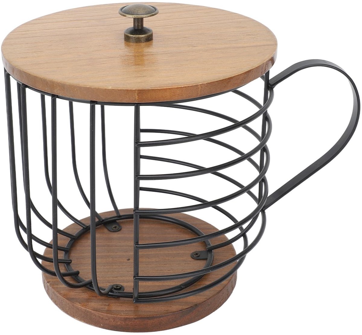 Dailygoods- Koffiepadhouder Grote Capaciteit - Koffiecapsulehouder - Container voor Koffiepads - Houten Basis - Metaaldraad - Ruimtebesparend