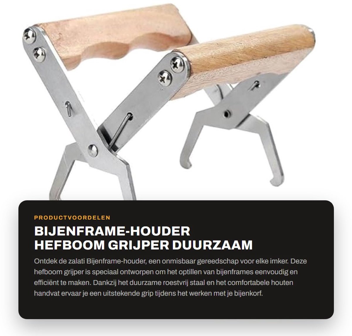 Dailygoods- Bijenframe Grip - Roestvrij Staal - Houten Handvat - Gereedschap Imkerij - Hefboom Grijper - Duurzaam - Eenvoudig Gebruik - Imker Gereedschap