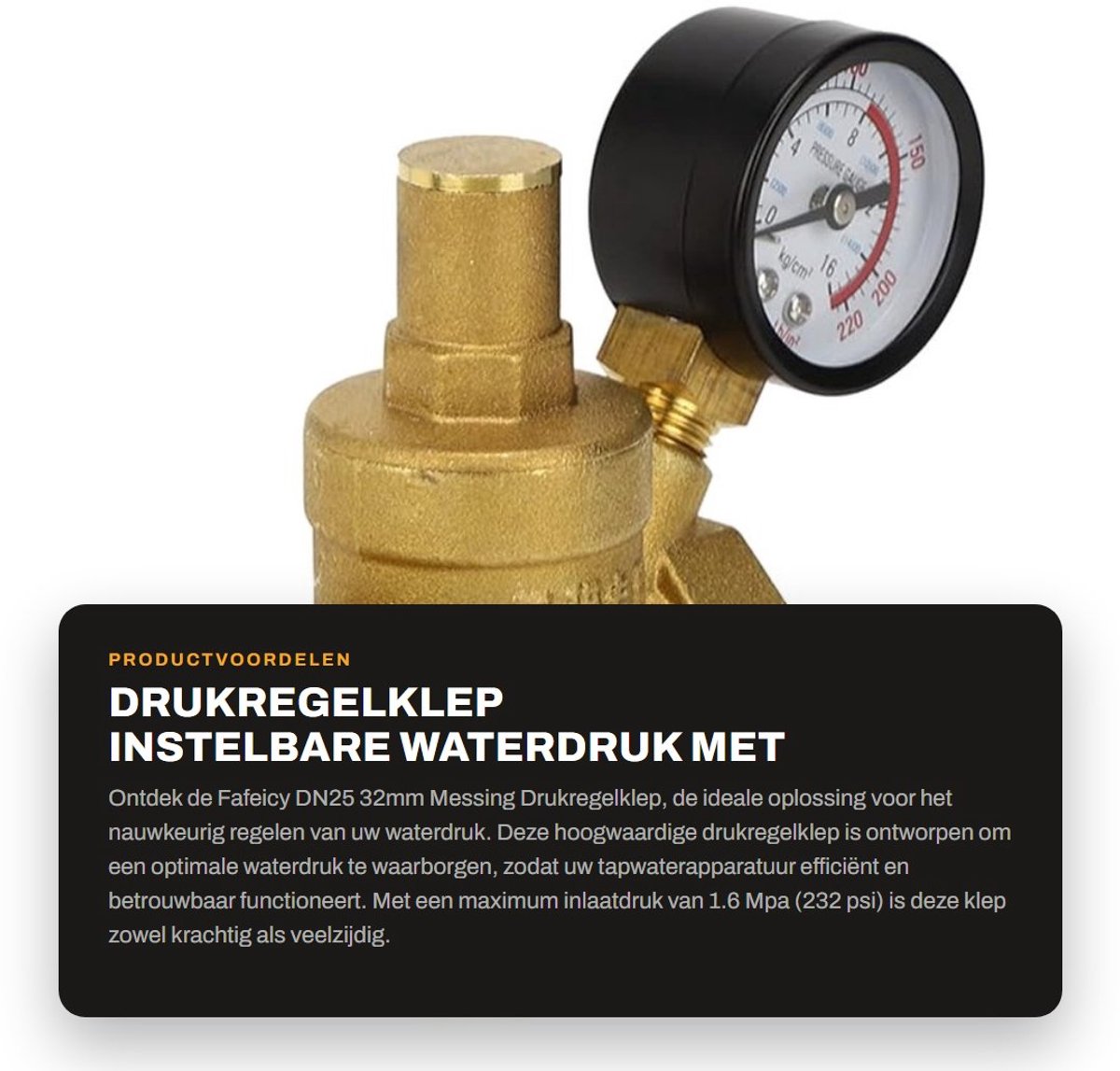 Dailygoods- Drukregelaar 1.6 Mpa - Verstelbare Drukregelaar - Waterdrukregelaar - Meter - Messchaal - Koper Behuizing