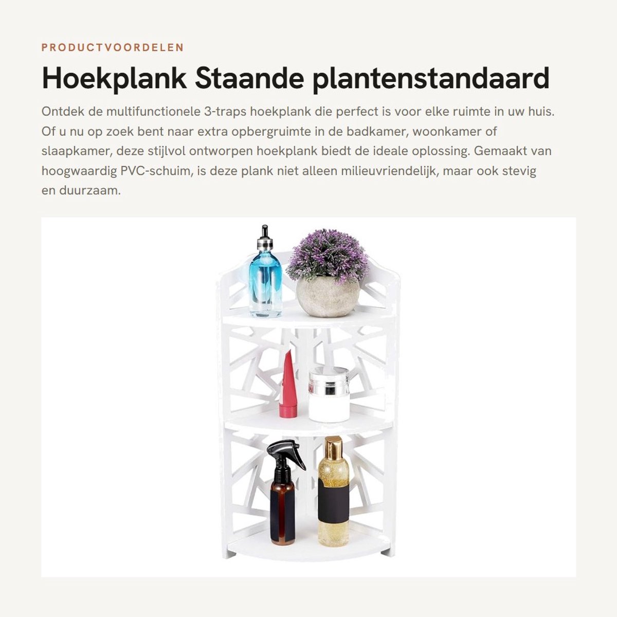 Dailygoods- Hoekplank Grote Opbergruimte - Staande Plankenstandaard - Badkamerrek - Opbergrek - Doucheplank - Eenvoudige Montage