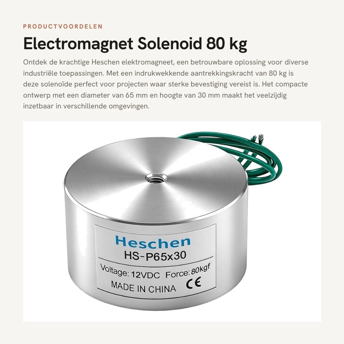 Dailygoods - Electromagnet - Solenoid - 80 kg aantrekkingskracht - Diameter 65 mm - DC12V 13W - Voor industriële toepassingen - Hoogwaardige kwaliteit