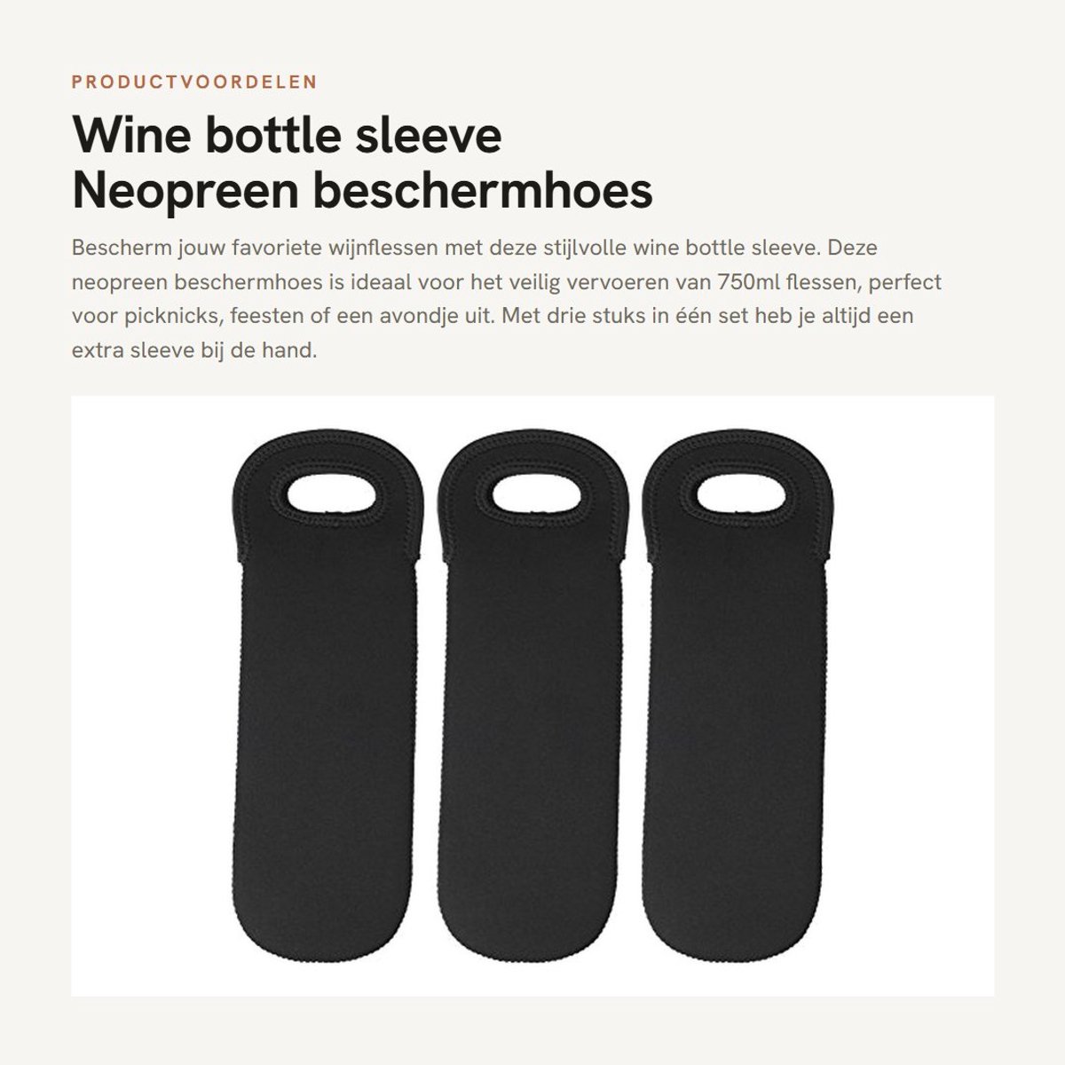 Dailygoods- Wijnfles Mouw - 3 Stuks - Neopreen Beschermhoes - Waterdicht - Draagbare Reisdrager - Geschikt voor 750 ml - Hoogte 36 cm - Wijnfles Tas