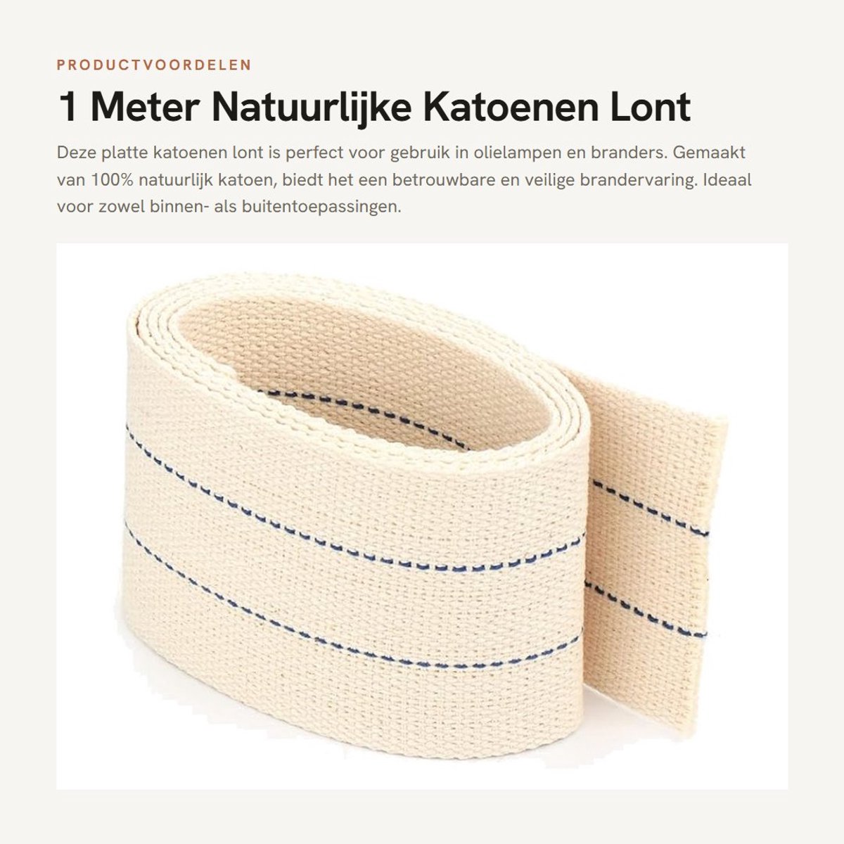 Dailygoods- Lamp Pit 1 Meter - Platte Lont - Olielamp Lont - Paraffine Lont - Fakkellont - Harde Katoenen Lont