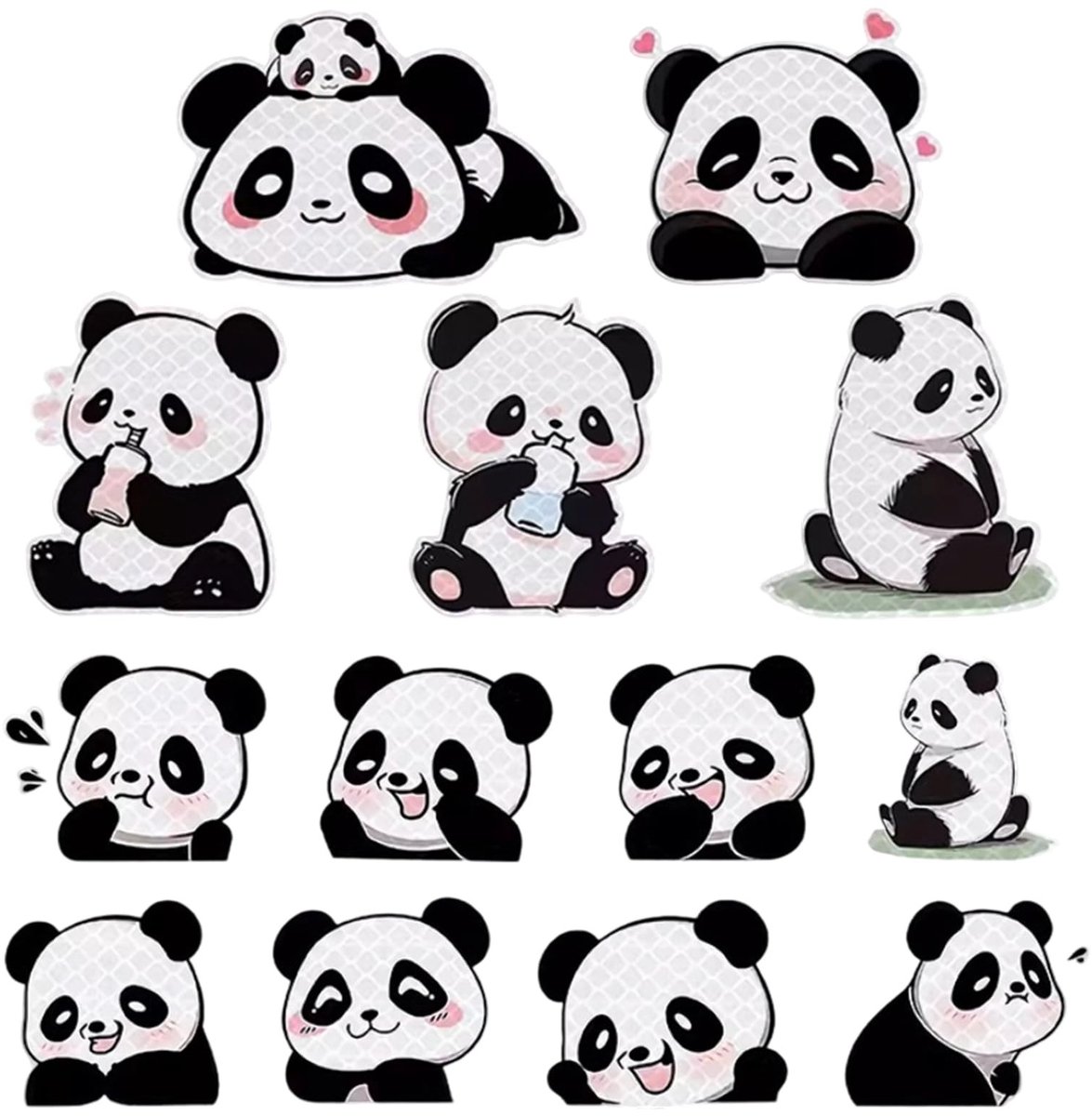 Dailygoods- Reflecterende Stickers Panda- 13 Stuks - Waterdicht - Sterk Hechtend - Veiligheid - Zichtbaarheid 's Nachts - Diamantkwaliteit - Reflectoren