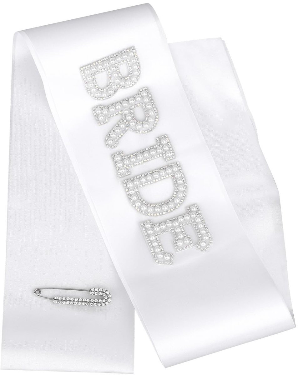 Dailygoods- Sjerp Parel - Bruid Sjerp met Diamanten Speld - Verstelbare Pasvorm 80x9,5 cm - Bruiloftaccessoires - Vrijgezellenfeest Decoraties - Cadeau voor Bruidsmeisjes - Bruidssjerp