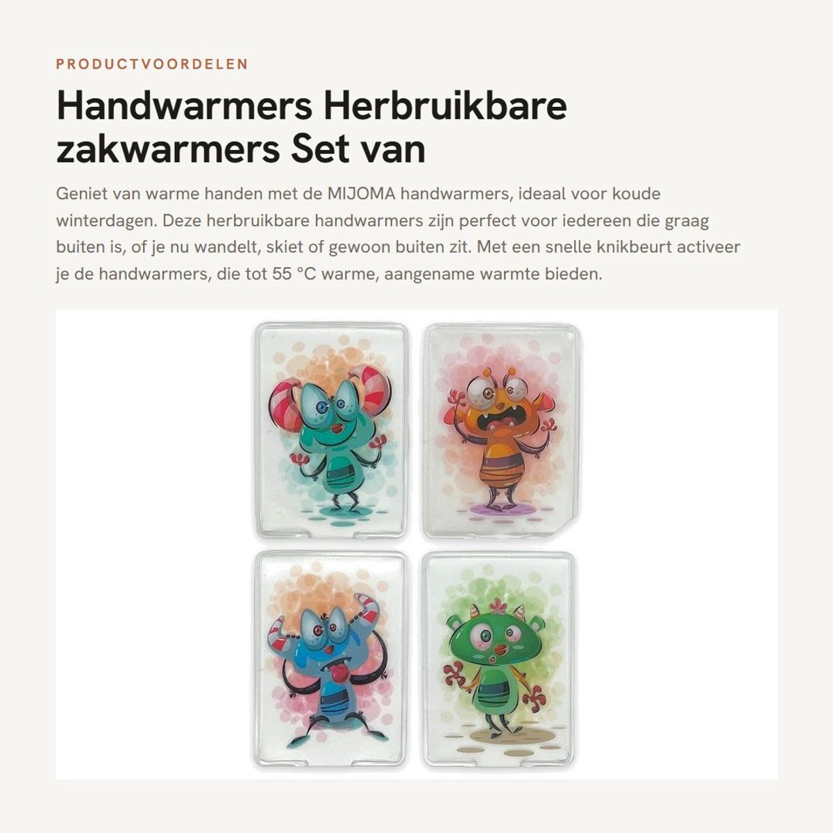 Dailygoods- Handwarmers Oplaadbaar - Herbruikbare Handwarmers - Set van 4 - Tot 55 °C Warmte - Huidvriendelijke Kunststof Hoes - Stijlvolle Motieven - Zakwarmers
