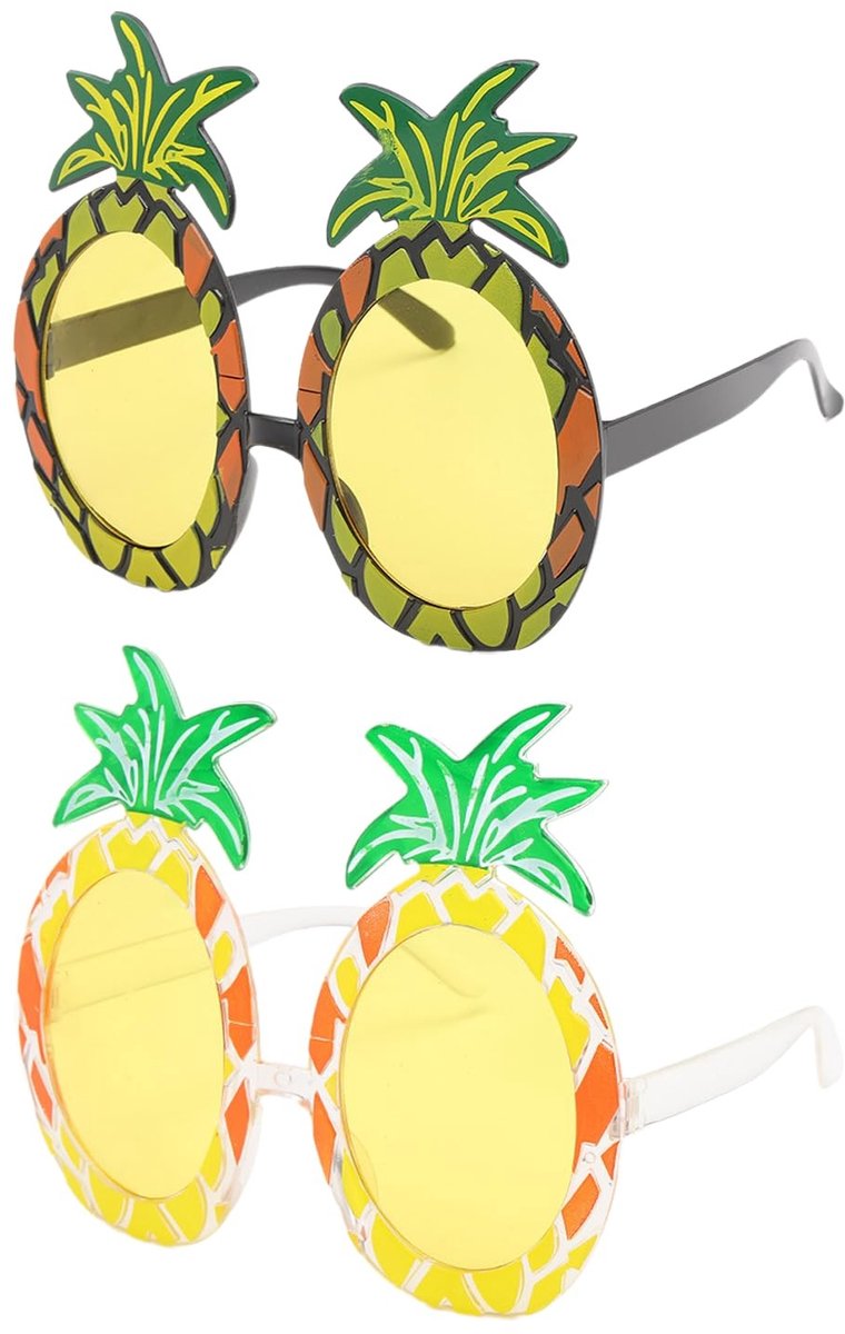 Dailygoods- Zonnebrillen Ananasvorm - 2 Stuks - Hawaïaanse Accessoires - Grappige Feestzonnebril - Lichtgewicht - Duurzaam Polycarbonaat