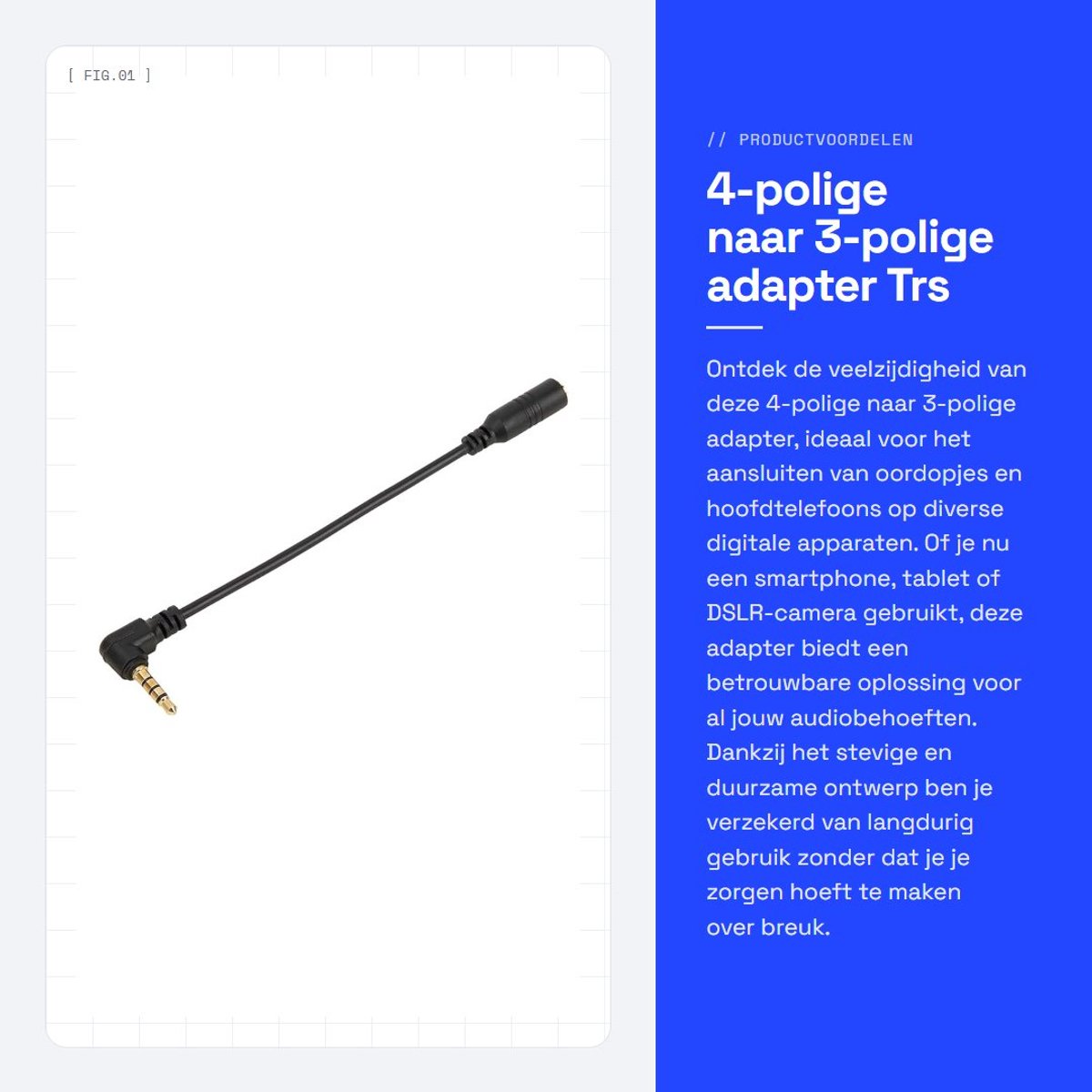 Dailygoods - 4-polige naar 3-polige adapter - Trs naar Trrs - Hoogwaardig en duurzaam - 3,5 mm oortelefoonadapter - Geschikt voor mobiele telefoons -...