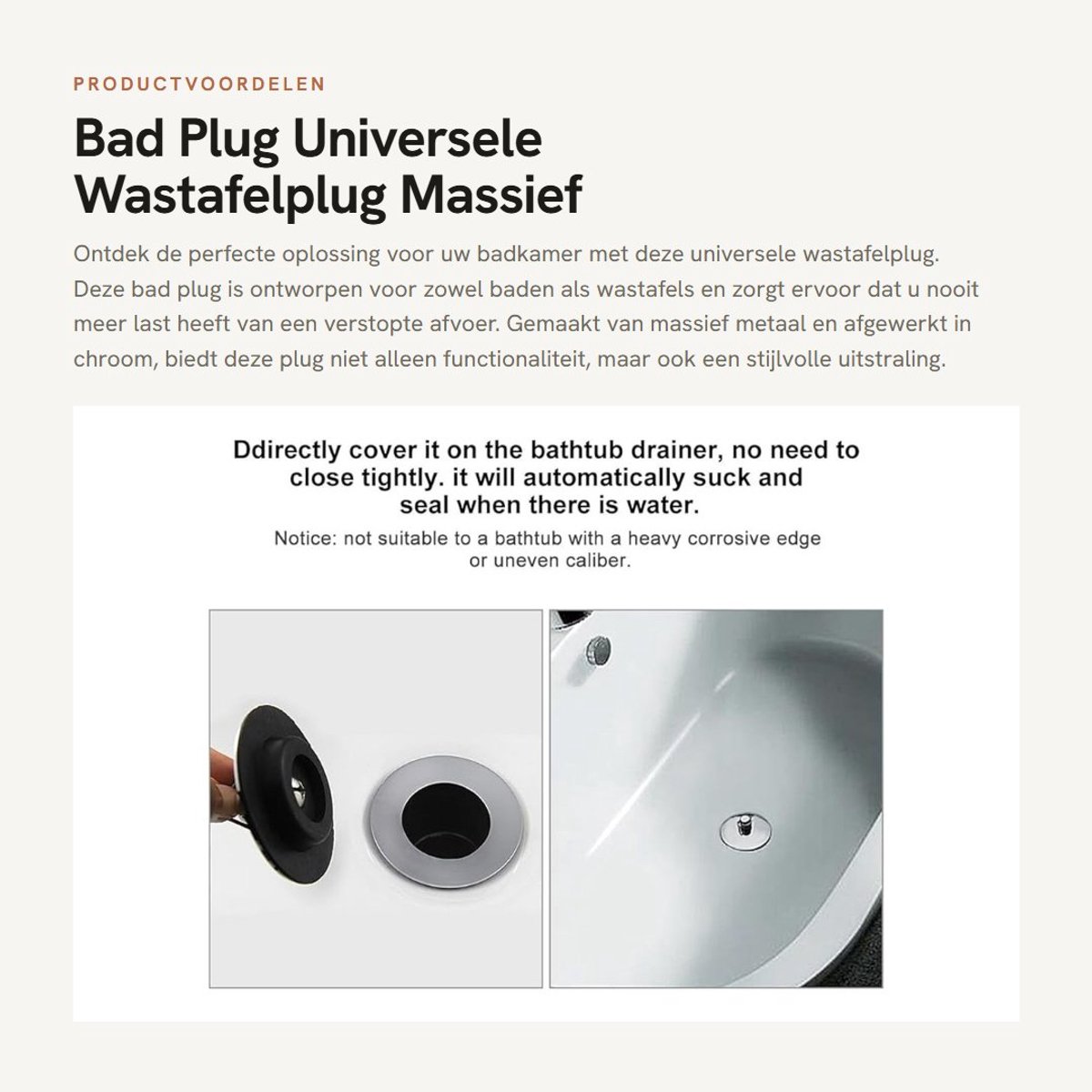 Dailygoods- Wastafelplug Universeel - Afvoerplug - Badstop - Gootsteenstop - Massief Metalen - Met Ketting - Afvoerstop
