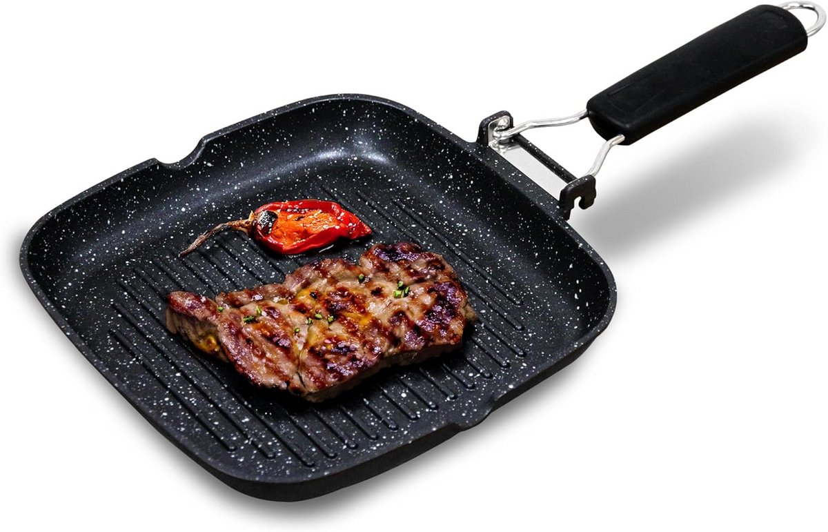 Grillpan met Strepen Koekenpan Gezond Grillen Titanium Coating 28 x 28 cm Zwart